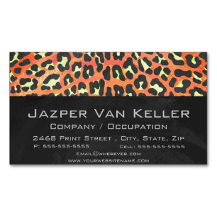 Tarjeta De Visita Magnética Naranja leopardo e impresión amarilla
