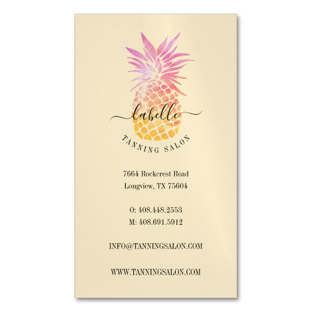 Tarjeta De Visita Magnética Naranja y color rosa Fruta tropical de la piña (Frente vertical)