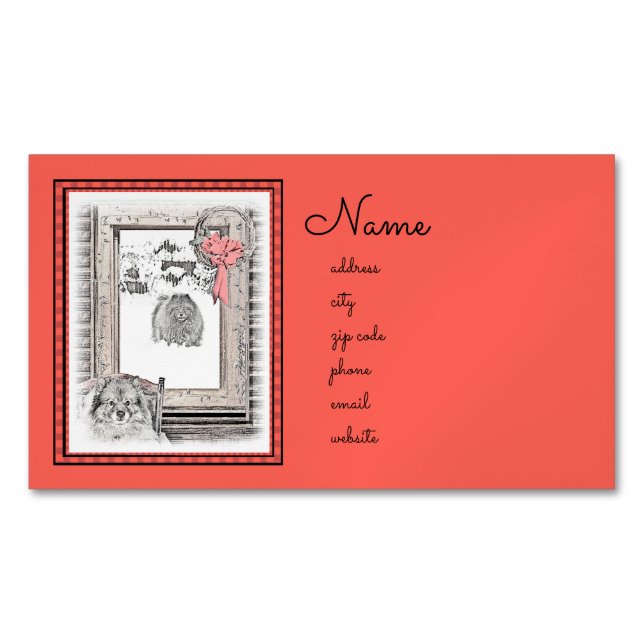 Tarjeta De Visita Magnética Navidades de Keeshond Ventana de Invierno Pintura  (Anverso)