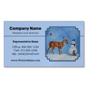 Tarjeta De Visita Magnética Navidades Snowman Deer Cute Bunny Blue