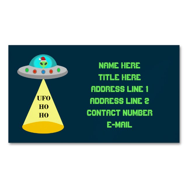 Tarjeta De Visita Magnética Navidades UFO Ho Ho Alien Personalizado de platill (Anverso)