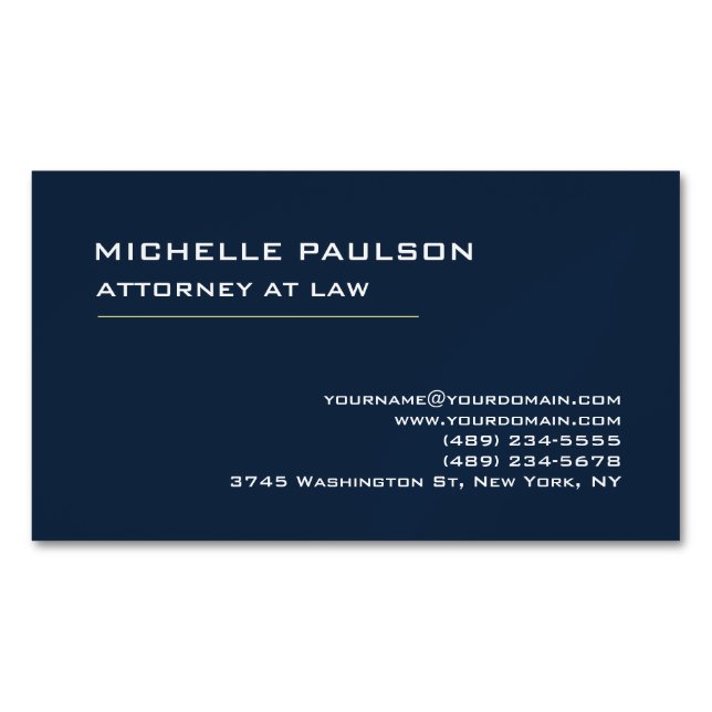 Tarjeta De Visita Magnética Navy Blue Elegant Plain Profesional Moderno (Anverso)