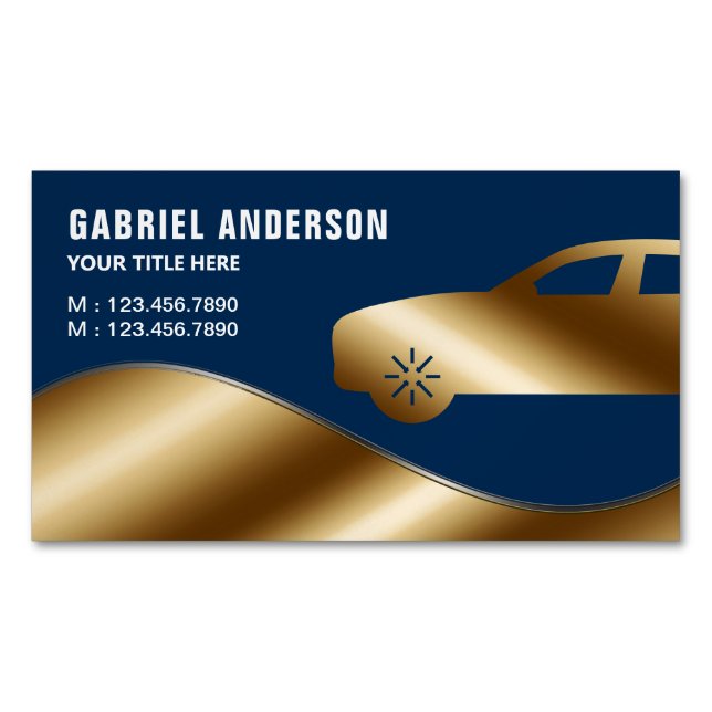 Tarjeta De Visita Magnética Navy Blue Gold Luxury Car Chauffeur (Anverso)