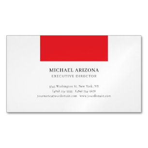 Tarjeta De Visita Magnética Negro y Blanco Rojo Minimalista Simple Moderno Pla