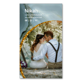 Tarjeta De Visita Magnética NIKAH - FOTO Verde azulada de oro del Boda Budget 