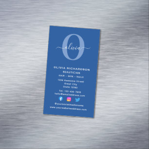 Tarjeta De Visita Magnética Nombre de guión de monograma vertical Girona azul