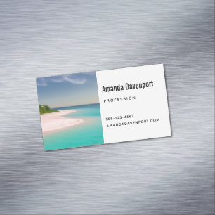 Tarjeta De Visita Magnética Océano Acuamarino Playa Tropical Escénica
