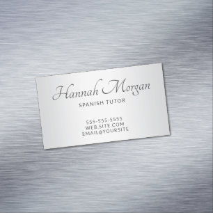 Tarjeta De Visita Magnética Ombre Blanco Gris Claro Escritura Elegante