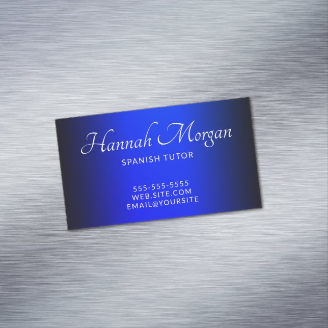 Tarjeta De Visita Magnética Ombre elegante azul negro y zafiro (In Situ)