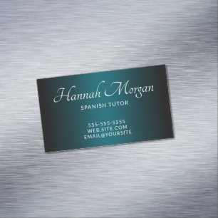 Tarjeta De Visita Magnética Ombre Turquesa Oscuro Negro Escritura Elegante