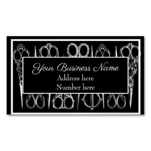 Tarjeta De Visita Magnética Ornate Black & White Vintage Scissors Stylist