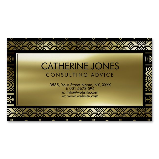 Tarjeta De Visita Magnética Oro geométrico azteca de /Tribal del mexicano en (Anverso)