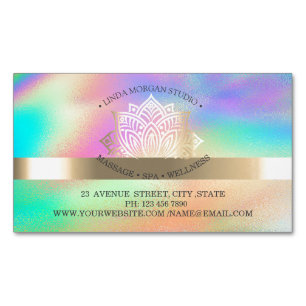 Tarjeta De Visita Magnética Oro Lotus Holográfico Chic Profesional