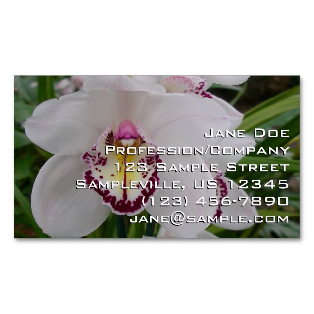 Tarjeta De Visita Magnética Orquídea Blanca II Elegante Floral (Anverso)