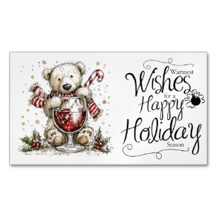 Tarjeta De Visita Magnética Oso Polar Deseos Cálidos Felices Fiestas