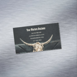 Tarjeta De Visita Magnética País occidental Beige Gray Rústico Bull Cow Skull