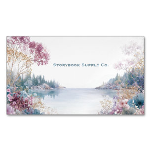 Tarjeta De Visita Magnética Paisaje Sereno del Lago Floral Rosa Dorado