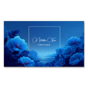 Tarjeta De Visita Magnética Paisaje Sereno Floral Azul Luminoso