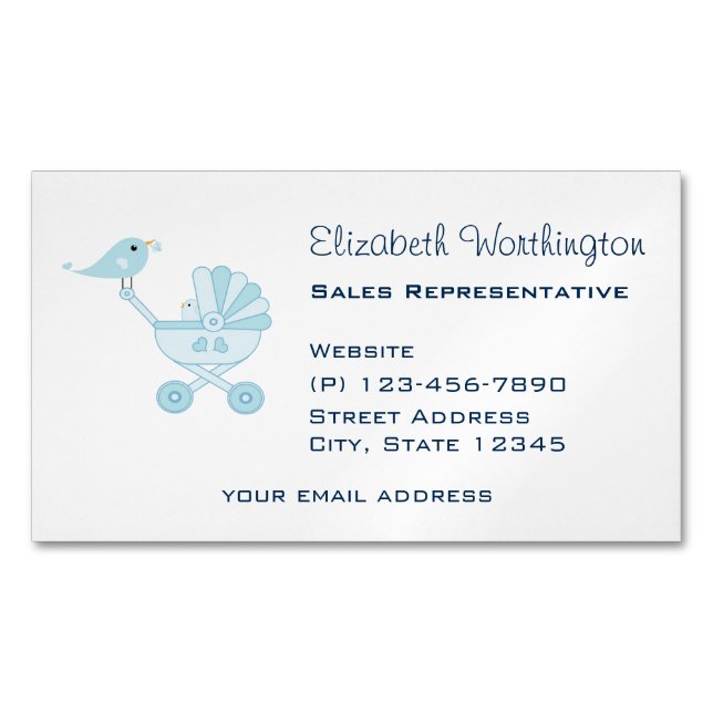 Tarjeta De Visita Magnética Pájaros azules de bebé y mami (Anverso)