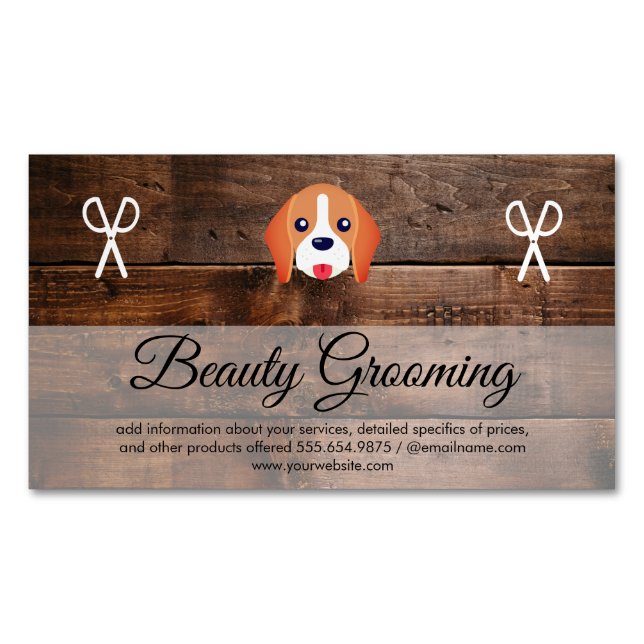 Tarjeta De Visita Magnética Paneles de madera de Perro Grooming (Anverso)