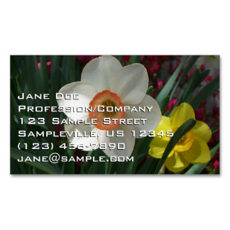 Tarjeta De Visita Magnética Par de flores de primavera rosadas y amarillas de 
