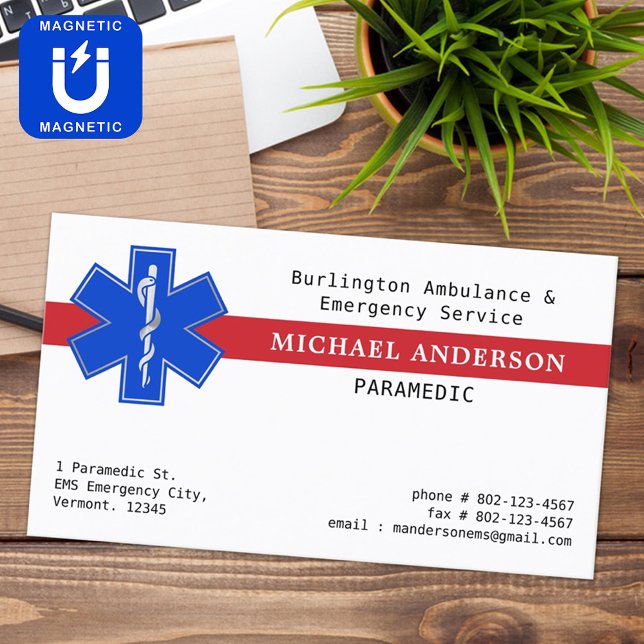 Tarjeta De Visita Magnética Paramédico EMS EMT Emergencia Médica Estrella de V (Subido por el creador)