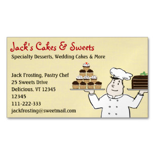 Tarjeta De Visita Magnética Pastelero sosteniendo pastel y cupcakes