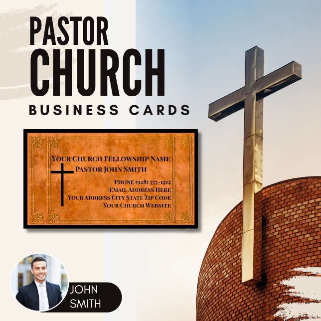 Tarjeta De Visita Magnética Pastor de la Iglesia con cuero estampado Elegante  (Church Pastor Business Cards Faux Leather)