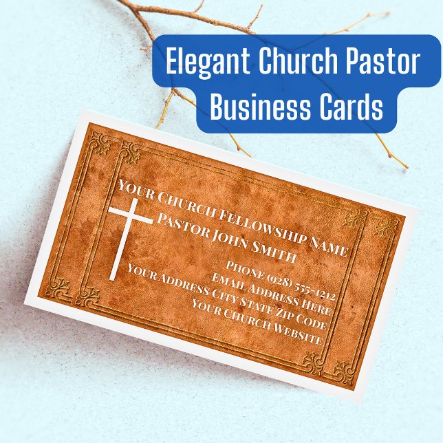 Tarjeta De Visita Magnética Pastor de la Iglesia con cuero estampado Elegante  (Elegant Church Pastor Business Cards)
