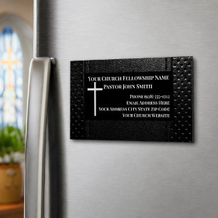 Tarjeta De Visita Magnética Pastor de la Iglesia Cuero NEGRO Cristiano