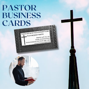 Tarjeta De Visita Magnética Pastor de la Iglesia Cuero Negro Cristiano