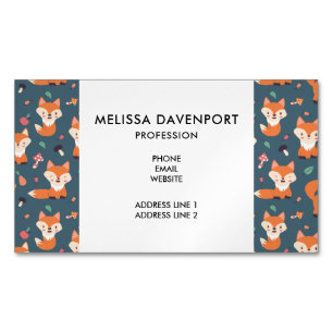 Tarjeta De Visita Magnética Patrón animal de Naranja corto Fox