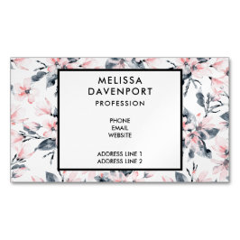Tarjeta De Visita Magnética Patrón de acuarela floral rosa y gris