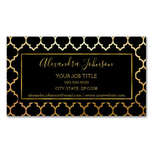 Tarjeta De Visita Magnética Patrón de Art Deco Moderno Negro y Relieve metaliz