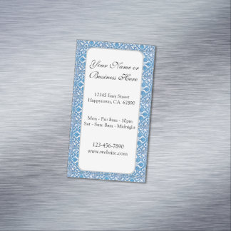 Tarjeta De Visita Magnética Patrón de Baldosa Vintage Azul Blanco Personalizad