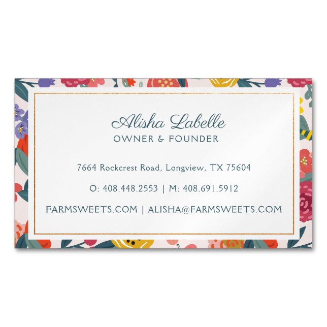 Tarjeta De Visita Magnética Patrón de follaje y abejas de flores silvestres vi (Anverso)