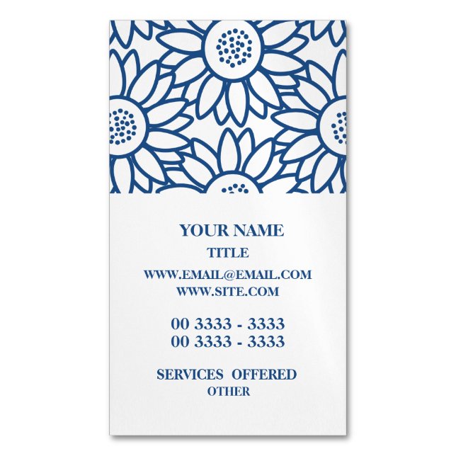 Tarjeta De Visita Magnética Patrón de girasol azul clásico (Frente vertical)