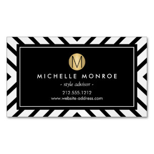 Tarjeta De Visita Magnética Patrón de Mod Retro Monograma de oro Magnético