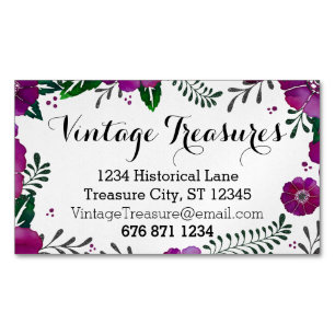 Tarjeta De Visita Magnética Patrón floral color púrpura