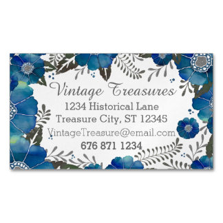 Tarjeta De Visita Magnética Patrón floral de acuarela de color azul ruso
