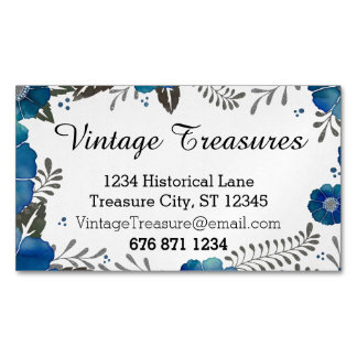 Tarjeta De Visita Magnética Patrón floral de color azul