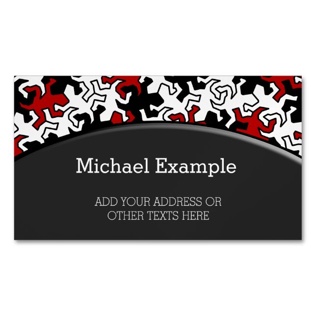Tarjeta De Visita Magnética Patrón Geckos Mosaico - blanco negro rojo (Anverso)