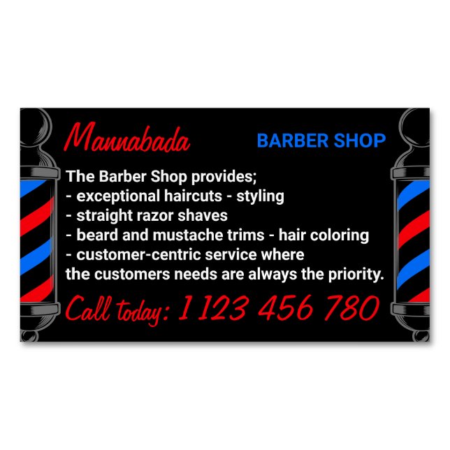 Tarjeta De Visita Magnética Peluquería de peluquería para hombres barberos (Anverso)