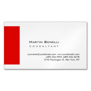 Tarjeta De Visita Magnética Perla Premium Simple Blanca Roja Moderna