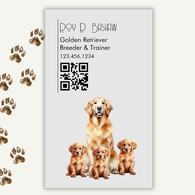 Tarjeta De Visita Magnética Perro Breeder Trainer Golden Retriever QR Code (Subido por el creador)