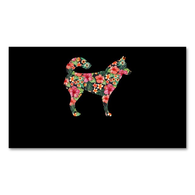 Tarjeta De Visita Magnética Perro | Siberian Husky Flower Funny Dog Silhouette (Anverso)