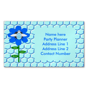 Tarjeta De Visita Magnética Personalizado de cumpleaños azul de Happy Bee Day