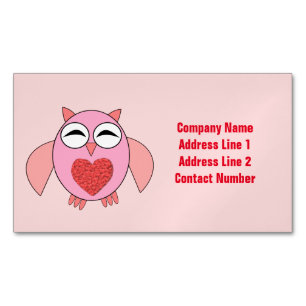 Tarjeta De Visita Magnética Personalizado de Lechuza de Corazón de Amor Rosa