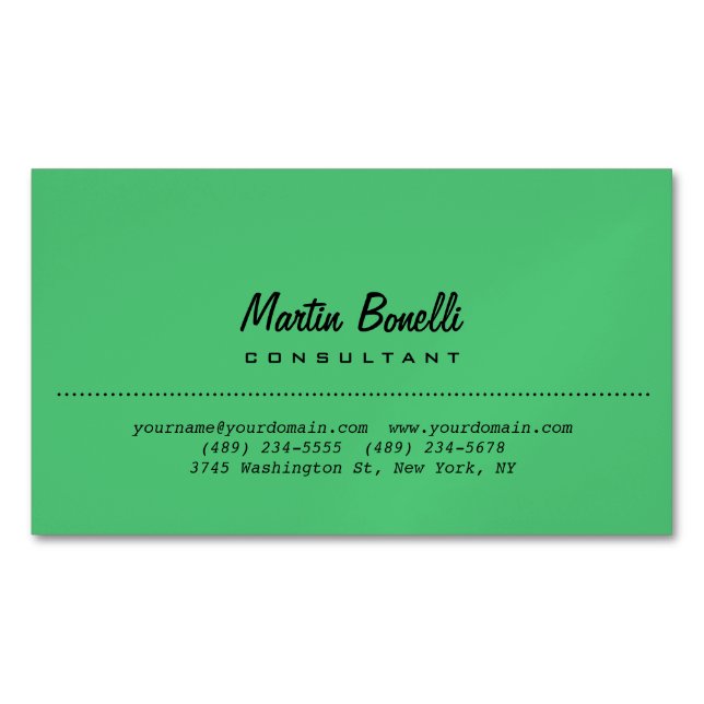 Tarjeta De Visita Magnética Personalizado de nombres de caligrafía verde esmer (Anverso)