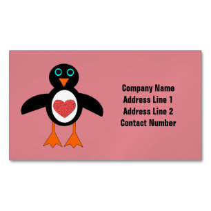 Tarjeta De Visita Magnética Personalizado de Pingüino de Corazón de Amor